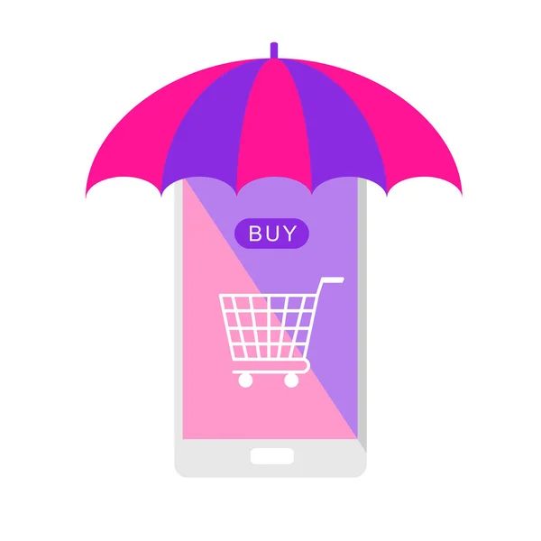 Teléfono Móvil Smartphone Con Sombrilla Fondo Para Compra Online Color — Vector de stock