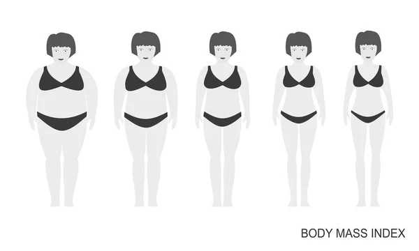 Açık Tenli Kadın Siluetlerinin Vektör Illüstrasyonu Normalden Aşırı Obeze Farklı — Stok Vektör