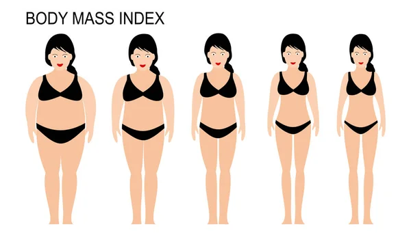 Açık Tenli Kadın Siluetlerinin Vektör Illüstrasyonu Normalden Aşırı Obeze Farklı — Stok Vektör