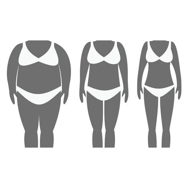 Vector Illustration Woman Silhouettes Dark Skin Weight Loss Tummy Tuck — Stock Vector