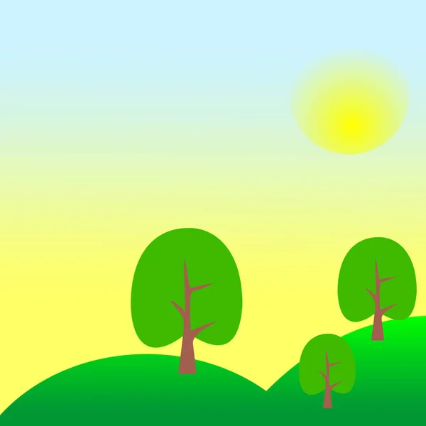 Летний Пейзаж Холмами Деревьями Экологичные Концептуальные Идеи Концепция Свежего Воздуха — стоковый вектор