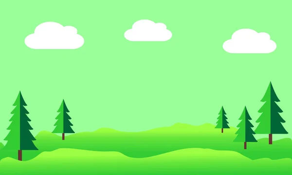언덕과 소나무와 풍경입니다 친환경 아이디어 신선한 공기를 그래픽 일러스트레이션 — 스톡 벡터