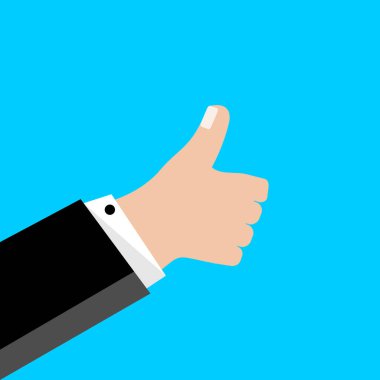 Başparmağını yukarı ya da bir şeyi seven bir işadamı. Düz tasarımda vektör grafik illüstrasyon.