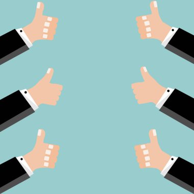 Başparmağını yukarı ya da bir şeyi seven bir işadamı. Düz tasarımda vektör grafik illüstrasyon.