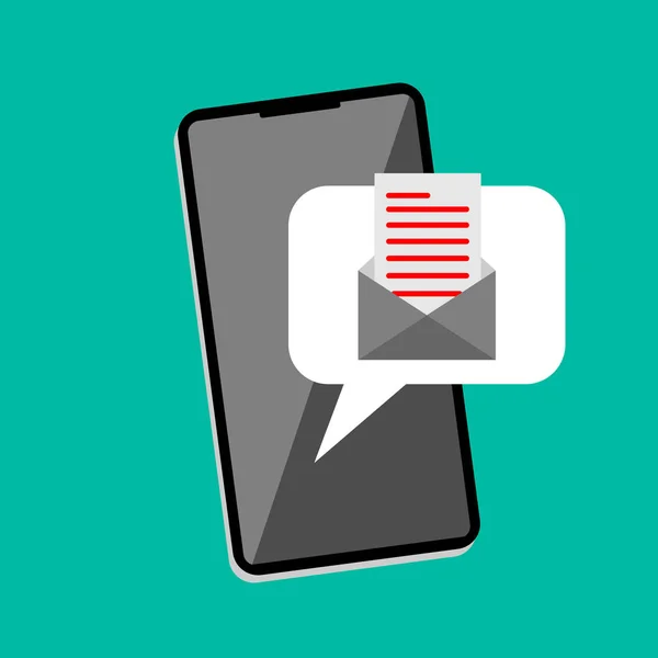 Cep telefonunda simge veya posta iletisi anımsatıcı. E-posta okumak için akıllı telefon abildirimi. Vektör grafik illüstrasyon.