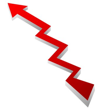 Gölgeli kırmızı ok. Büyüme simgesi istatistikleri. 3b tasarımın vektör grafik illüstrasyonu.