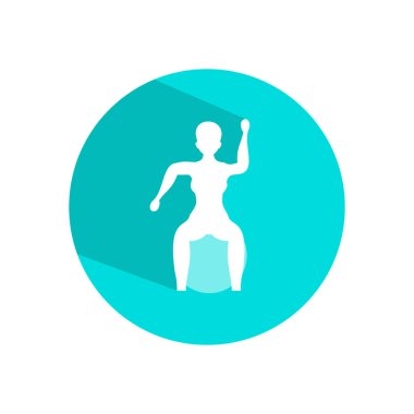 Kadın topla egzersiz yapıyor. Uzun gölge ve düz vektör sembolü ile daire simgesi.