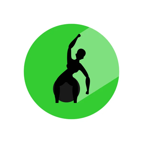 Женщина Делает Упражнения Мячом Значок Круга Длинной Тенью Плоским Символом — стоковый вектор