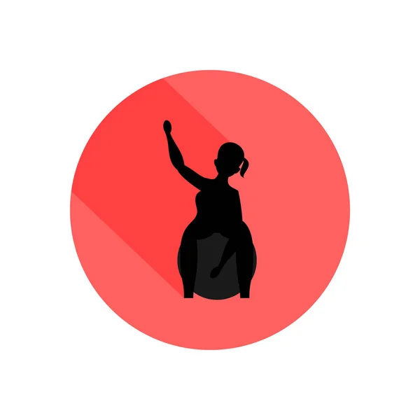 Femme Faisant Des Exercices Avec Ballon Icône Circulaire Avec Ombre — Image vectorielle