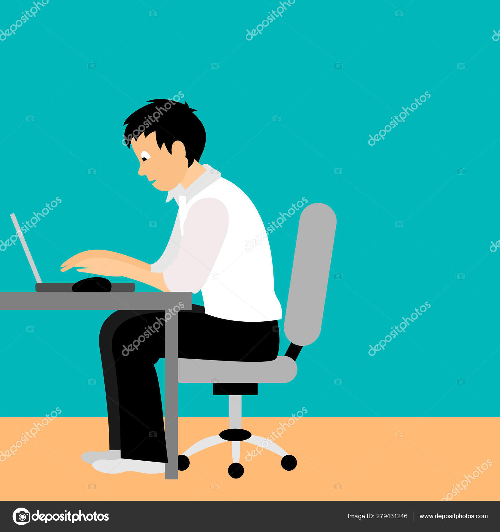 Business Person Working Computer Businessman Sitting Chair Office