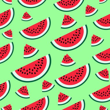 Karpuz dilimleri ile dikişsiz arka plan. Tebrik kartı veya şablon için vektör çizim tasarımı.
