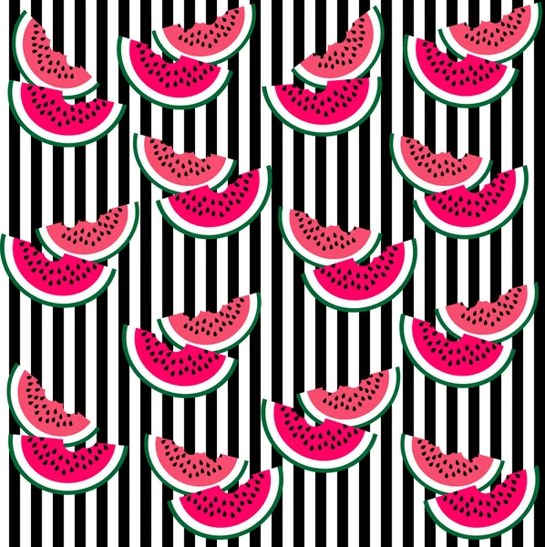 Безшовний Фон Кавуновими Скибочками Смугами Векторний Дизайн Ілюстрації Вітальної Листівки — стоковий вектор