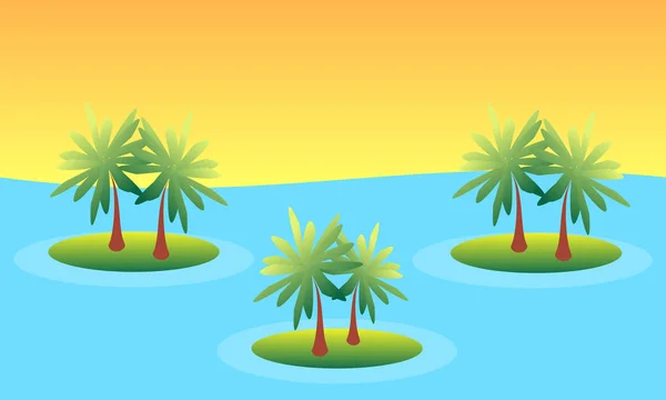 夏季景观背景热带海海滩 有棕榈树 夏季海景 矢量图形插图 — 图库矢量图片