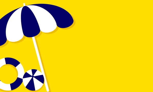 黄色背景上的暑假横幅插图 度假和旅行理念 沙滩球和救生圈 平面样式矢量插图 — 图库矢量图片
