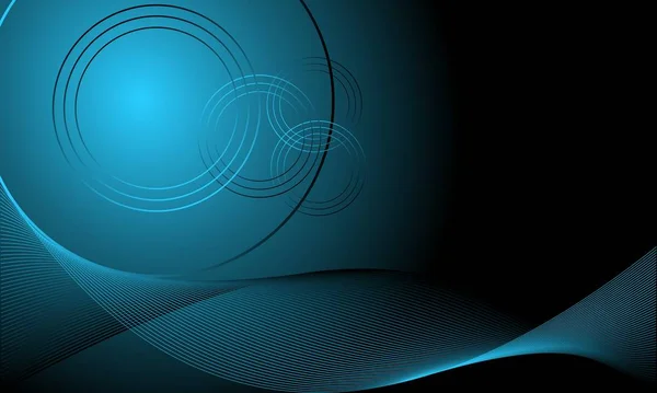 Abstract  dark blue futuristic background with glowing neon circles and waves. Vector graphic illustration.
