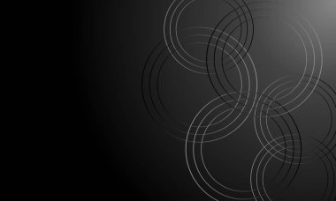 Parlayan neon daireler ile soyut karanlık fütüristik arka plan. Vektör siyah beyaz illüstrasyon. 