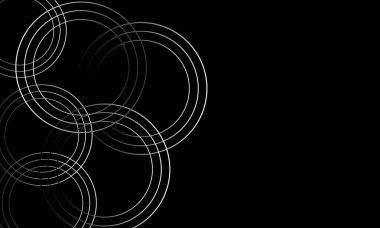 Parlayan neon daireler ile soyut karanlık fütüristik arka plan. Vektör siyah beyaz illüstrasyon. 