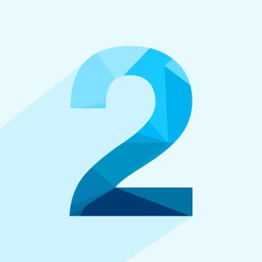 Mavi vektör Çokgen iki sayı yazı tipi uzun gölge. Düz tasarım düşük Poly Illustration.