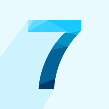 Mavi vektör Çokgen yedi sayı yazı tipi uzun gölge. Düz tasarım düşük Poly Illustration.