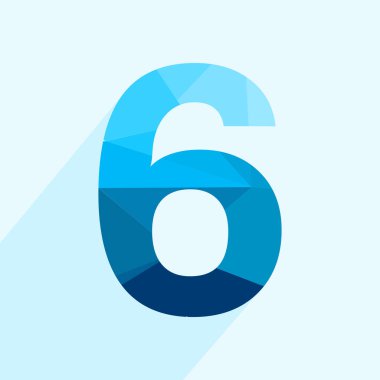 Mavi vektör Çokgen altı sayı yazı tipi uzun gölge. Düz tasarım düşük Poly Illustration.