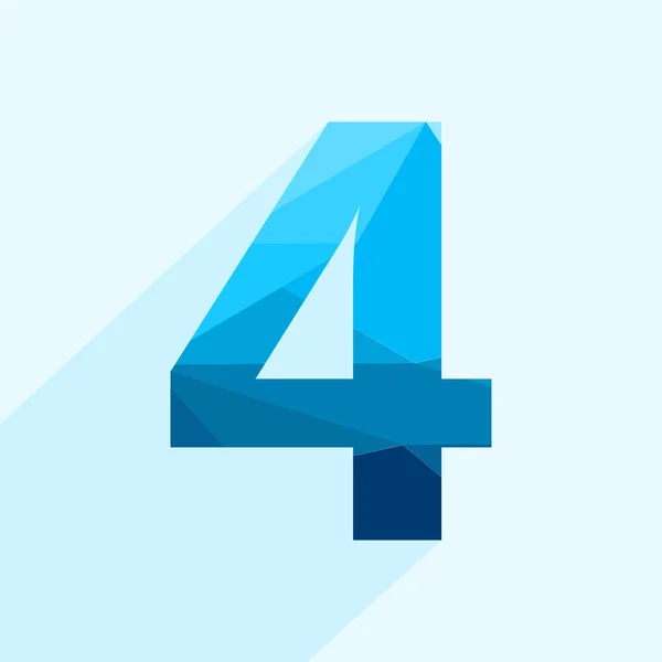 青いベクトルポリゴン長い影を持つ4つの数字フォント フラットデザインの低ポリイラスト — ストックベクタ