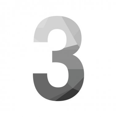 Gri vektör Çokgen üç sayı yazı tipi uzun gölge. Düz tasarım düşük Poly Illustration.