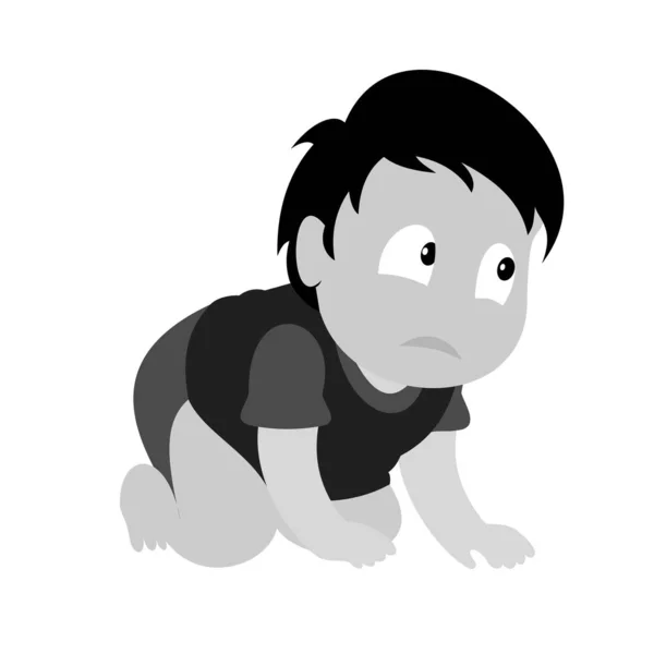 Egy Szomorú Fiú Másznak Baby Boy Monokróm Vektor Illusztráció Síktervezés — Stock Vector