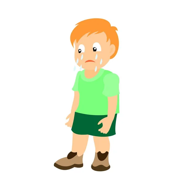 泣いている悲しい小さな男の子 白い背景に分離されたカラーベクトルイラスト — ストックベクタ