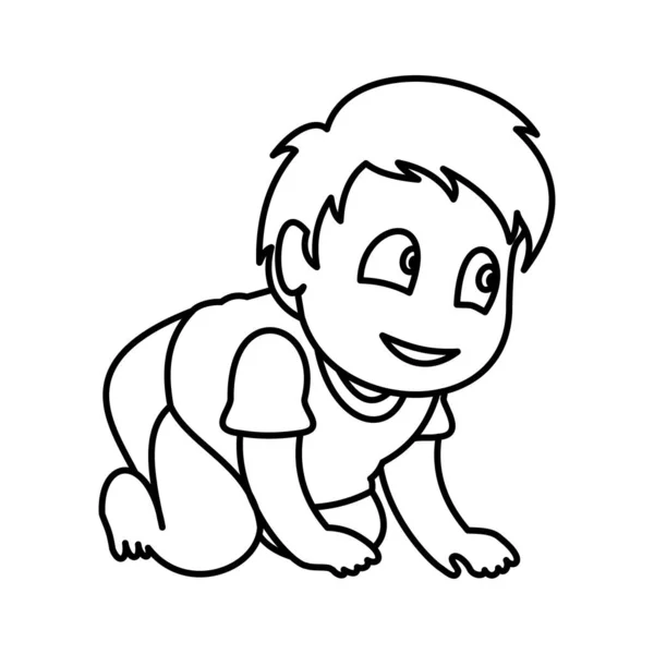Lycklig Pojke Kryper Vektor Illustration Med Kontinuerliga Linjer Vit Bakgrund — Stock vektor