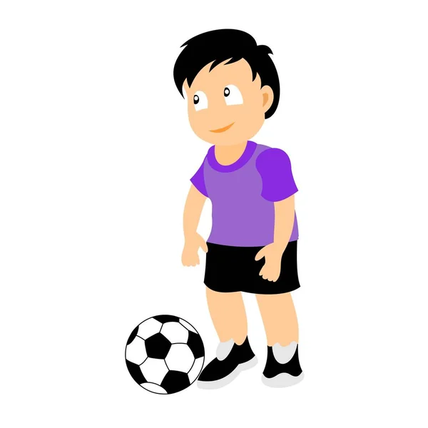 Mały Chłopiec Piłką Nożną Kolor Ilustracja Wektor Białym Tle — Wektor stockowy