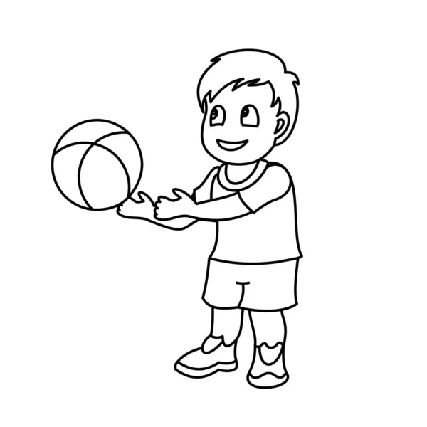 Niño Lanza Pelota Sus Manos Ilustración Vectorial Con Líneas Continuas — Archivo Imágenes Vectoriales