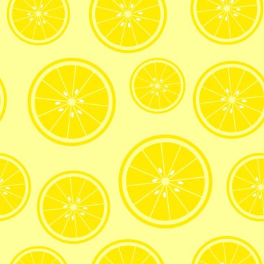 Limon dilimleri ile dikişsiz sarı arka plan. Tebrik kartı veya şablon için vektör çizim tasarımı.