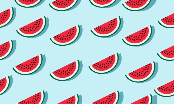 Gölge ile karpuz dilimleri ile dikişsiz mavi arka plan. Tebrik kartı veya şablon için vektör çizim tasarımı.