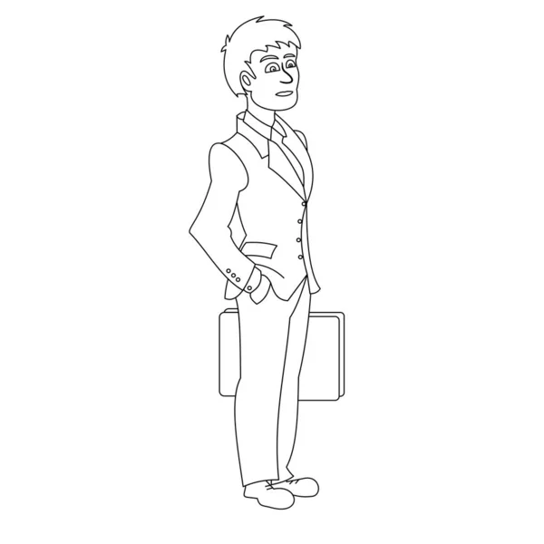 バッグを持ったビジネスマン白い背景に連続した線を持つベクトルイラストレーション — ストックベクタ