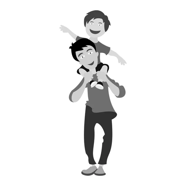 パパの肩に座っている小さな男の子のベクトルイラスト グレースケールベクトルイラスト3Dデザイン — ストックベクタ