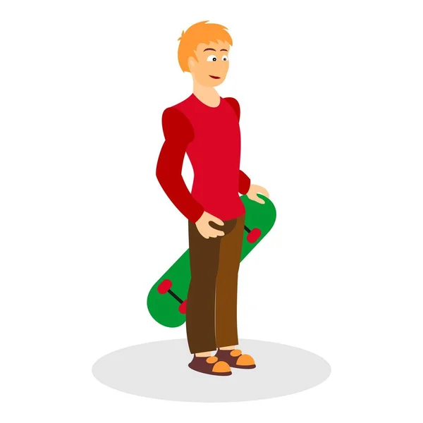 Stylish skater holding a skateboard in his left hand. Color vector graphic illustration for street cultures.