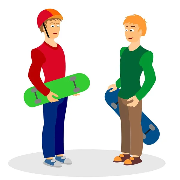 Stylish Skaters Holding Skateboard His Hands Color Vector Graphic Illustration — Stock Vector