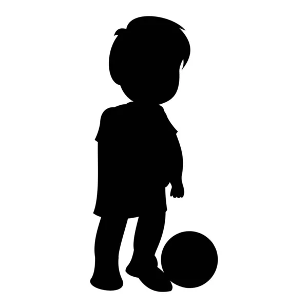 Niño Pequeño Con Una Pelota Fútbol Ilustración Gráfica Vectorial Negra — Vector de stock