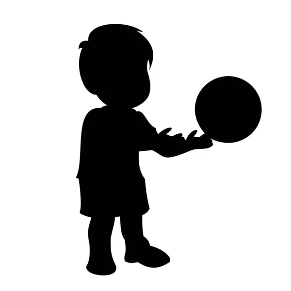 Niño Lanza Pelota Sus Manos Ilustración Gráfica Vectorial Negra Aislada — Vector de stock