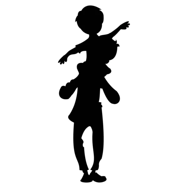 パパの肩に座っている小さな男の子のベクトルイラスト 白い背景に分離された黒いベクトルグラフィックイラスト — ストックベクタ