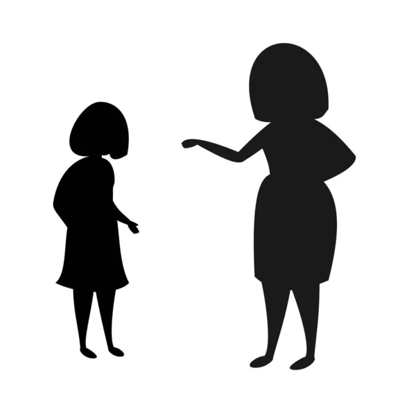 Dos Siluetas Mujeres Pie Hablando Ilustración Plana Vectorial Blanco Negro — Vector de stock