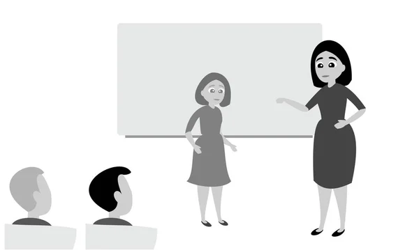 Guru Wanita Menjelaskan Tugas Kepada Siswa Interior Ruang Kuliah Sekolah - Stok Vektor