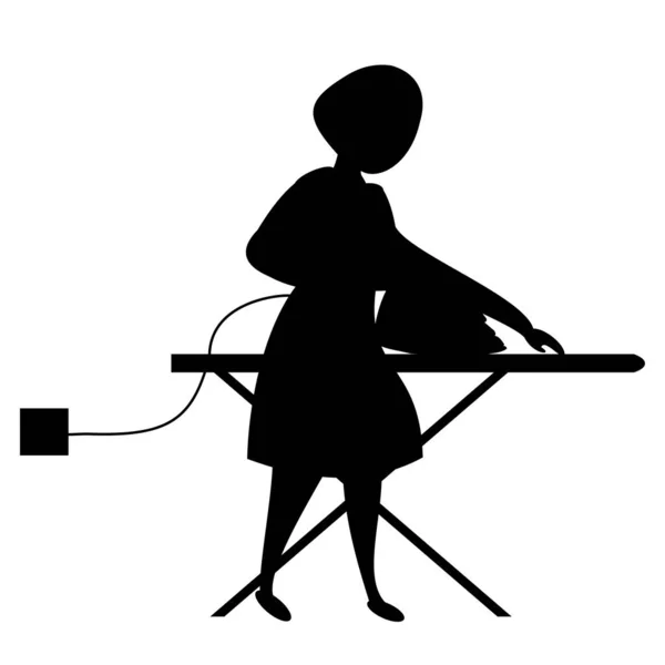 Silueta Una Mujer Planchando Tabla Planchar Servicio Lavandería Vector Negro — Vector de stock