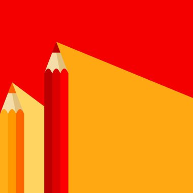 Turuncu ve kırmızı kalem simgesi uzun gölge ile düz tarzda. Arka plan, afiş veya şablon için de uygundur. Kırmızı arka planda vektör çizimi.