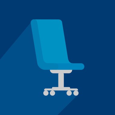 Uzun gölgeli ofis koltuğu ikonu. Mavi arkaplanda vektör grafik illüstrasyonu.