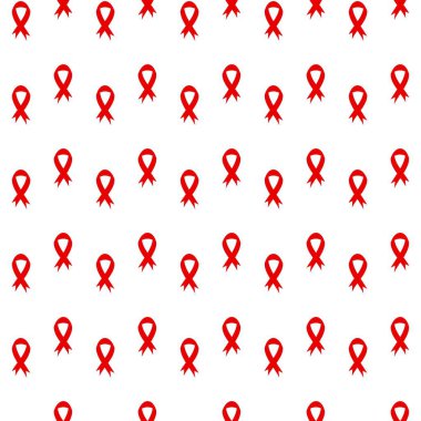 1 Aralık Dünya Yardım Günü için Kırmızı Farkındalık Kurdelesi kusursuz desen. Vektör Hiv tıbbi sembolü beyaz arkaplanda izole edildi. 