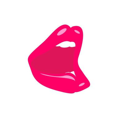 Pembe dudaklı, kocaman bir ağız. Beyaz arkaplanda vektör simgesi izole edildi.