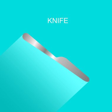 Mavi arka planda uzun gölgesi olan gerçekçi gri bıçak ikonu. Çatal bıçak sembolü için Vektör İllüstrasyonu.  