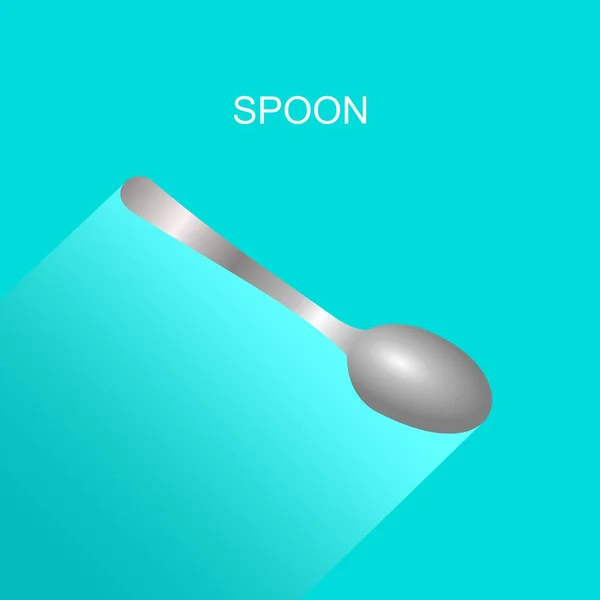 Realistic Grey Spoon Icon Long Shadow Blue Background Vector Illustration — Stock Vector