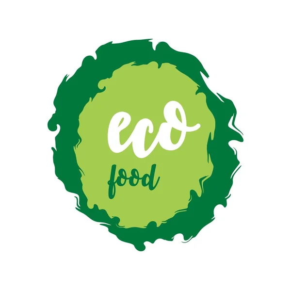 Eco Food Green Labels Vector Vintage Illustration Circle Sticker — Stock Vector